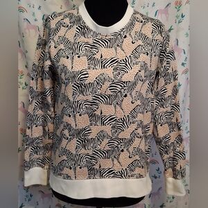 NWOT J Crew Re-Imagined Zebra Cheetah Safari Exotic Casual Cotton Sweater SZ XXS